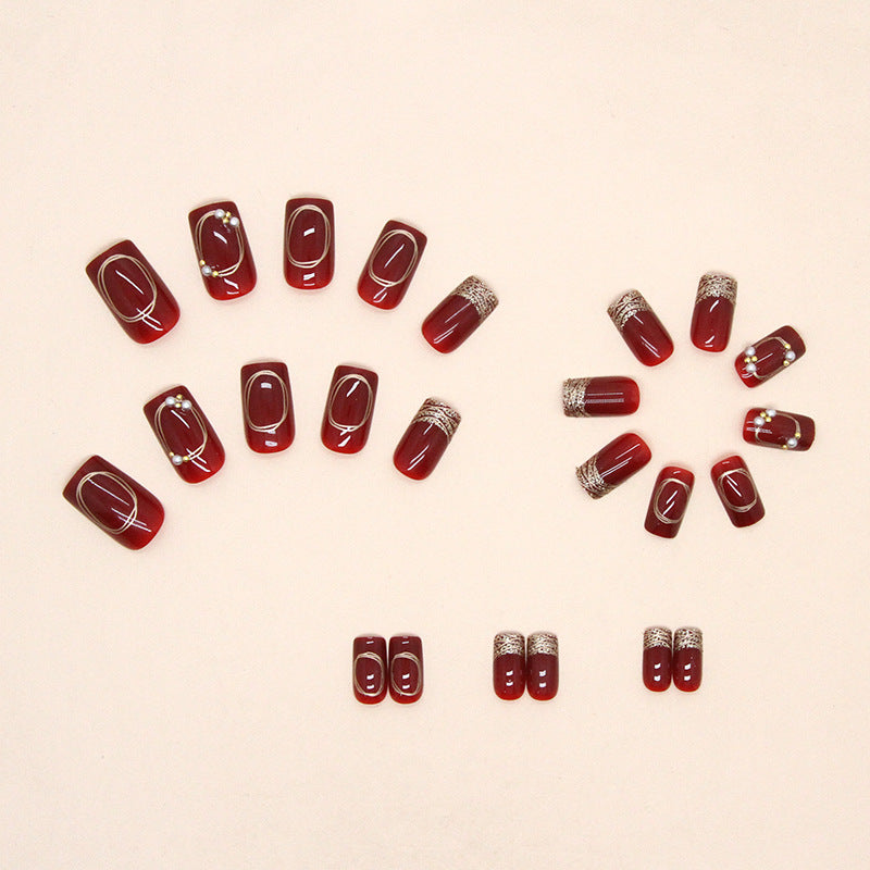 No.F117 Wine Red Fingernails Patch 24pcs/Set