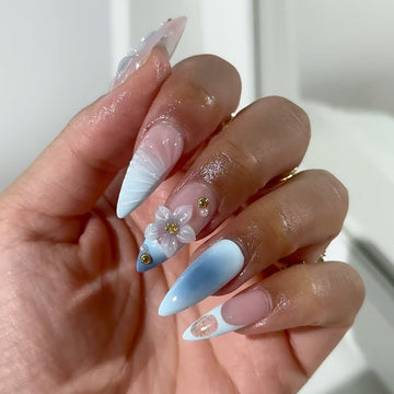 No.F445 Fresh Blue Fingernails Patch 24pcs/Set