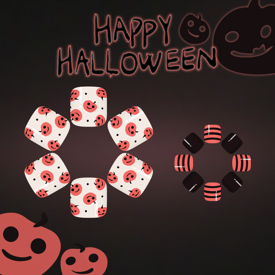 No.AW128 Halloween Cute Orange Toenails Patch 24pcs/Set