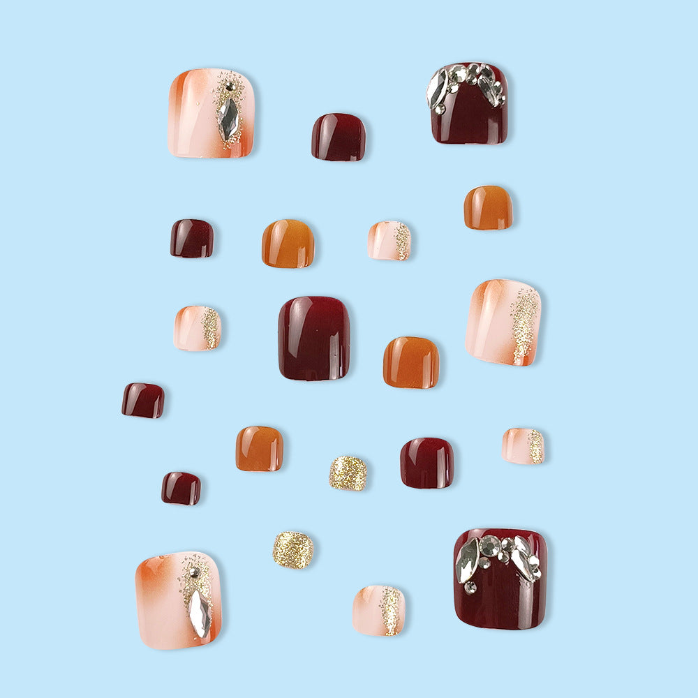 No.561 Wine Red Toenails Patch 24pcs/Set