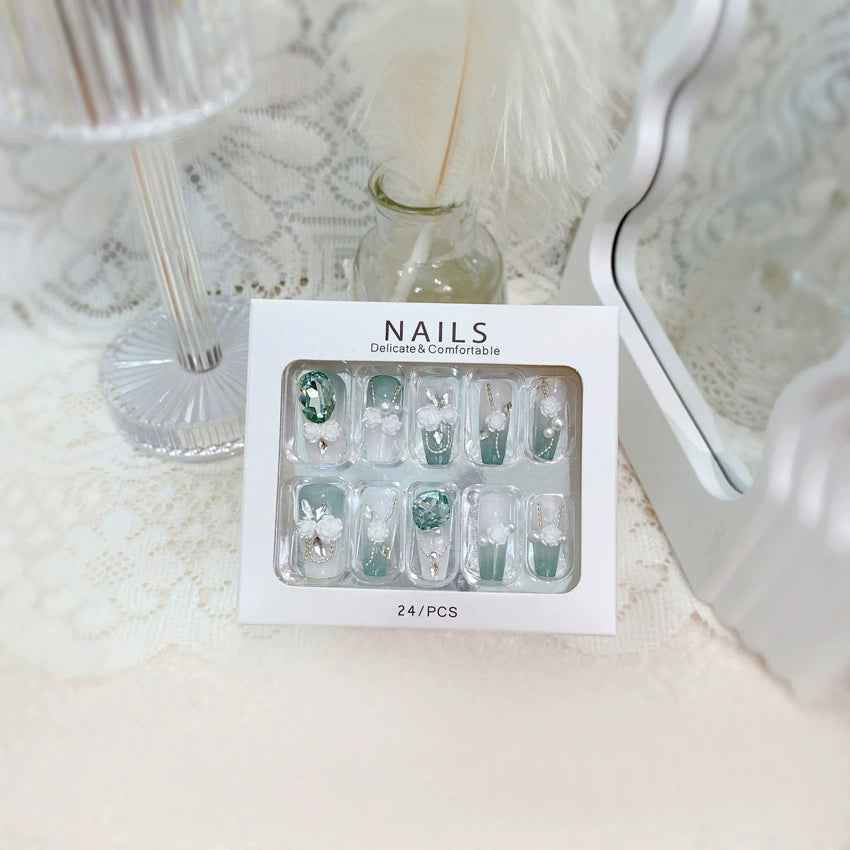 No.F298 Green Flowers Fingernails Patch 24pcs/Set