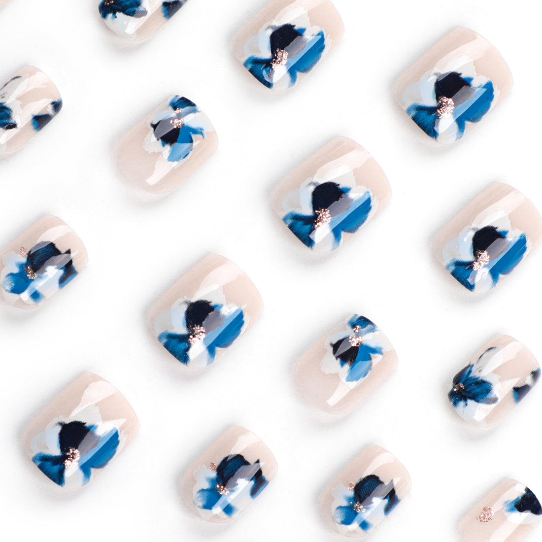 No.F564 Blue Flower Fingernails Patch 24pcs/Set