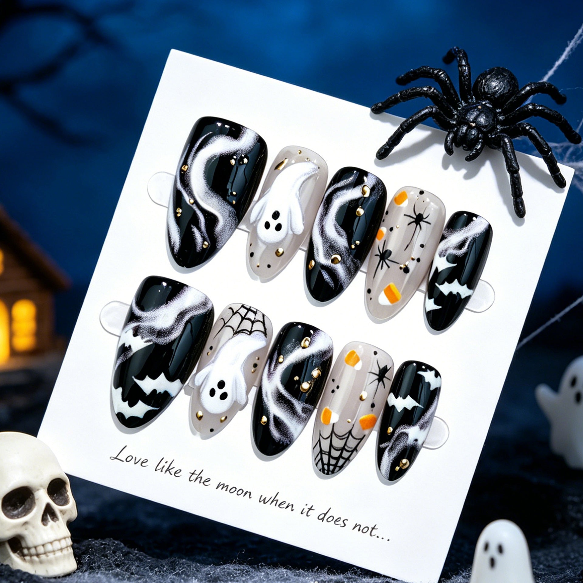 No.AW184 Halloween Dark Spider Web Fingernails Patch 24pcs/Set