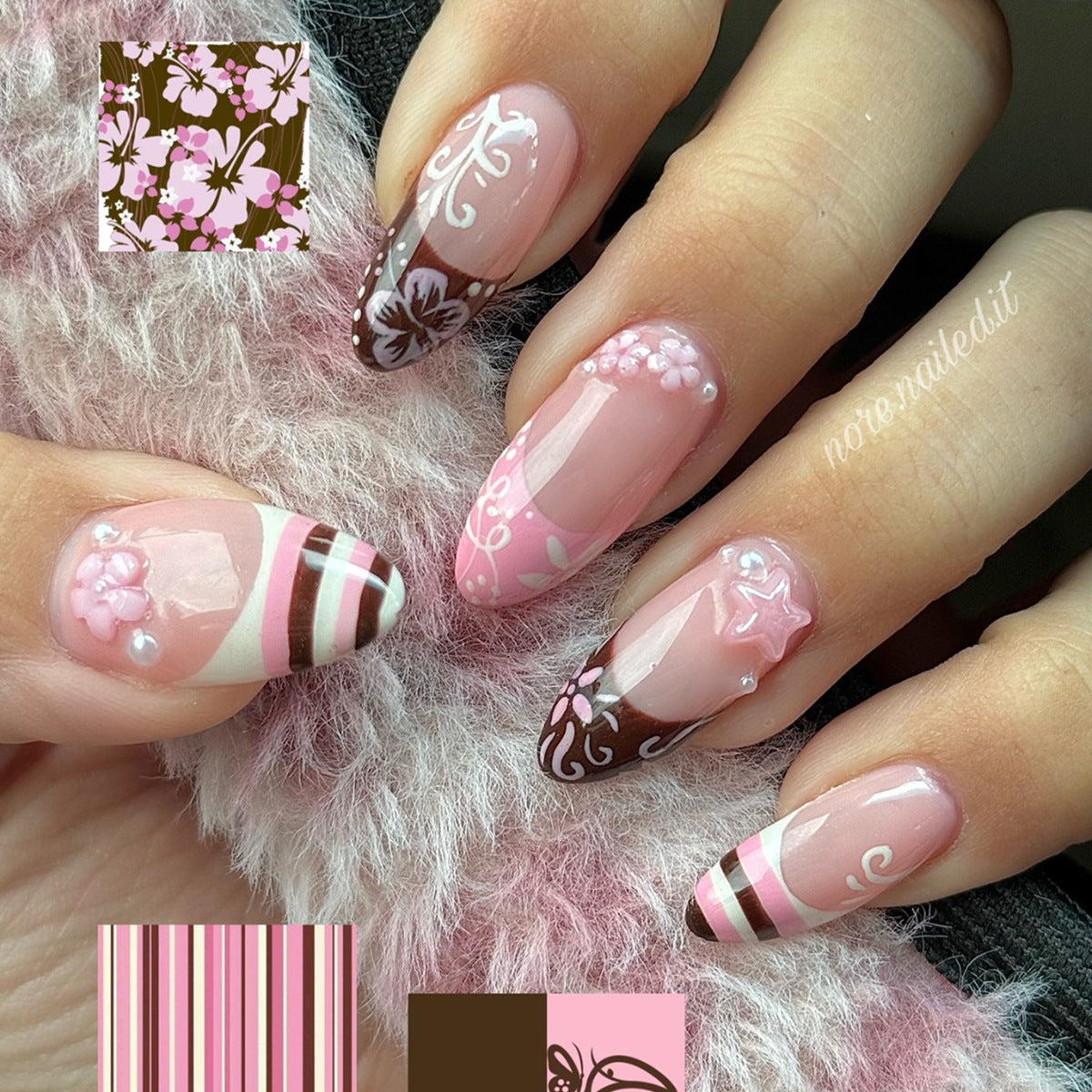 No.F647 Brown Stripes Fingernails Patch 24pcs/Set