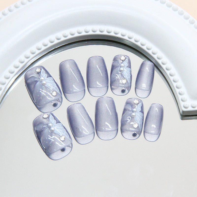 No.F392 Blue Butterfly Cat's Eye Fingernails Patch 24pcs/Set
