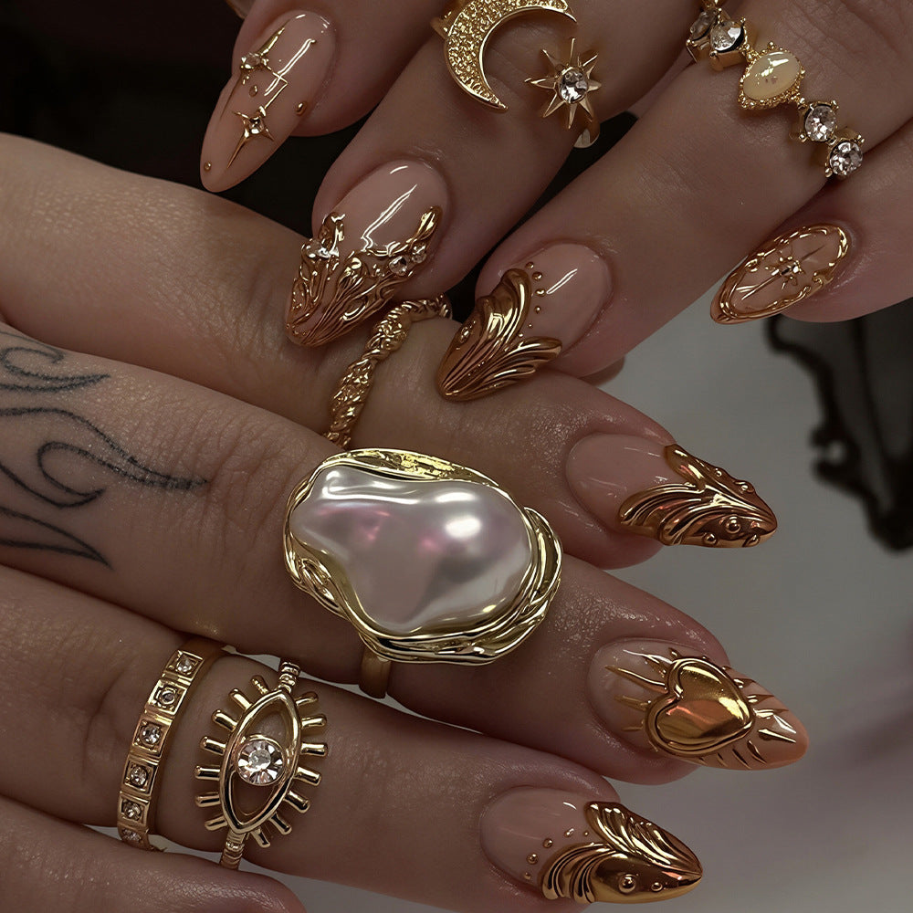 No.F752 Gilded Heart Fingernails Patch 24pcs/Set