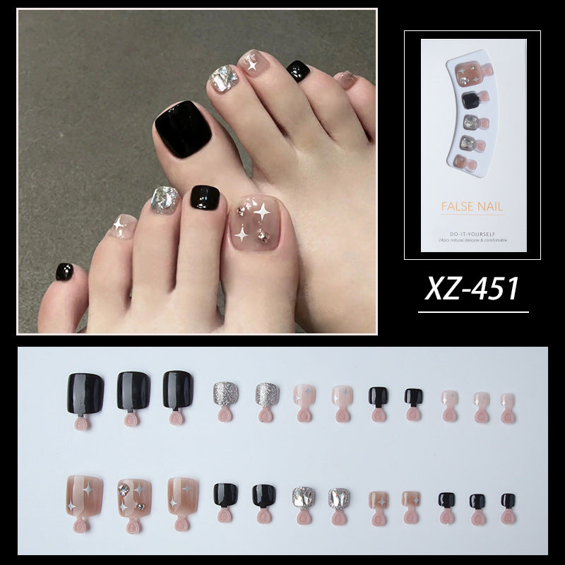 No.64 Star Black Press On Toenails 24pcs/Set