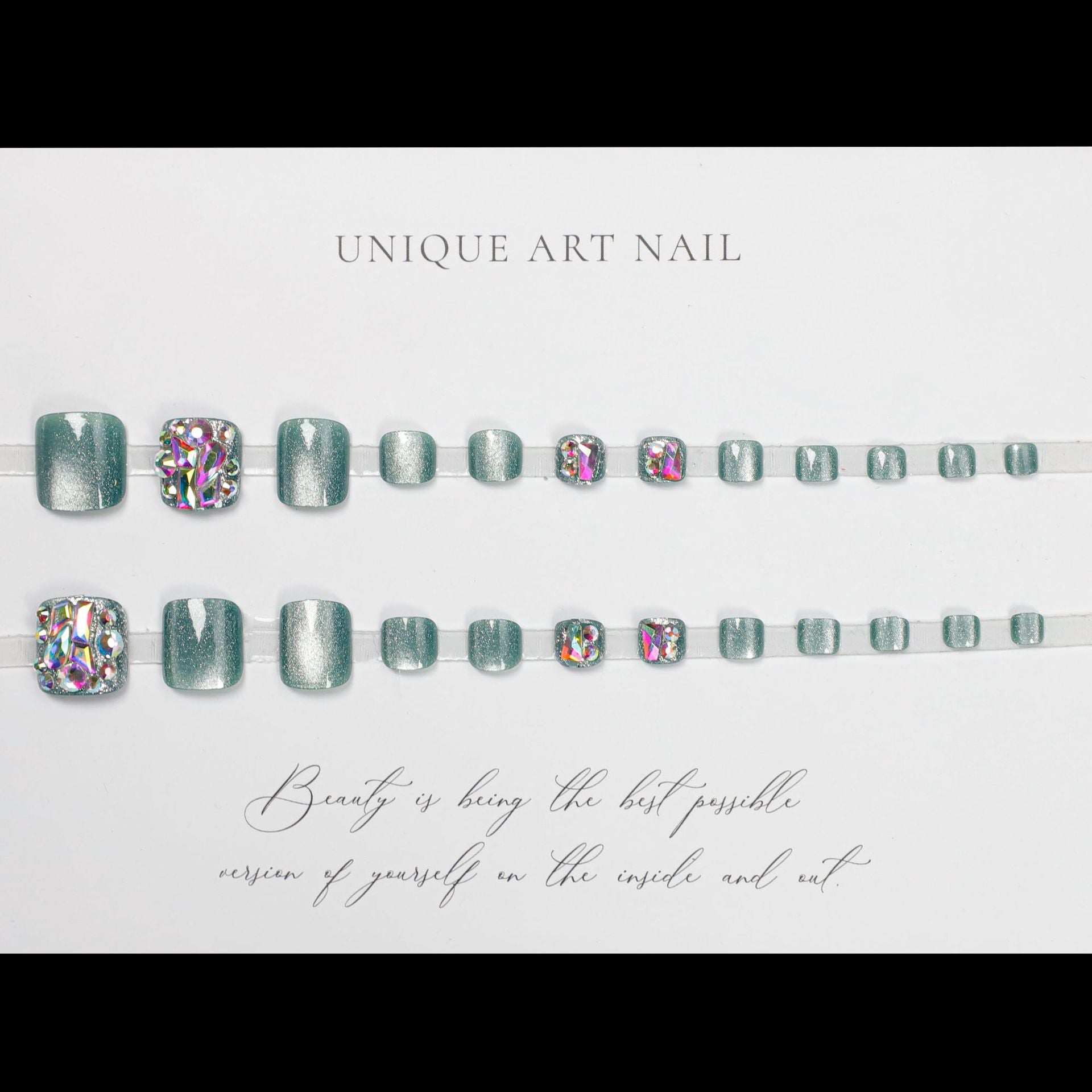 No.62 Dark Green Cat's Eye Toenails 24pcs/Set