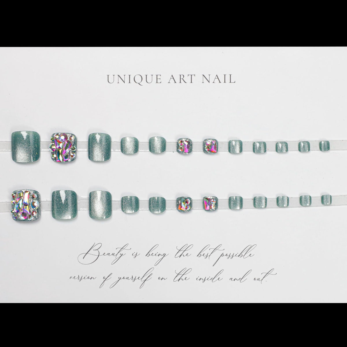 No.62 Dark Green Cat's Eye Toenails 24pcs/Set
