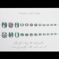 No.62 Dark Green Cat's Eye Toenails 24pcs/Set