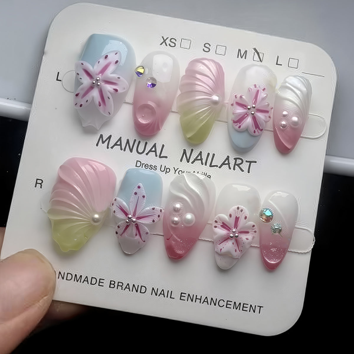 No.BH24 Pink Flowers Fingernails Patch 30pcs/Set
