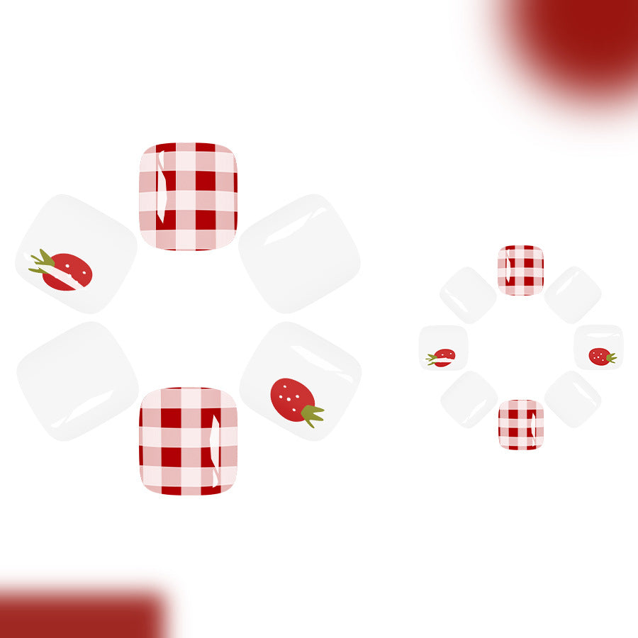 No.646 Plaid Strawberry Toenails Patch 24pcs/Set