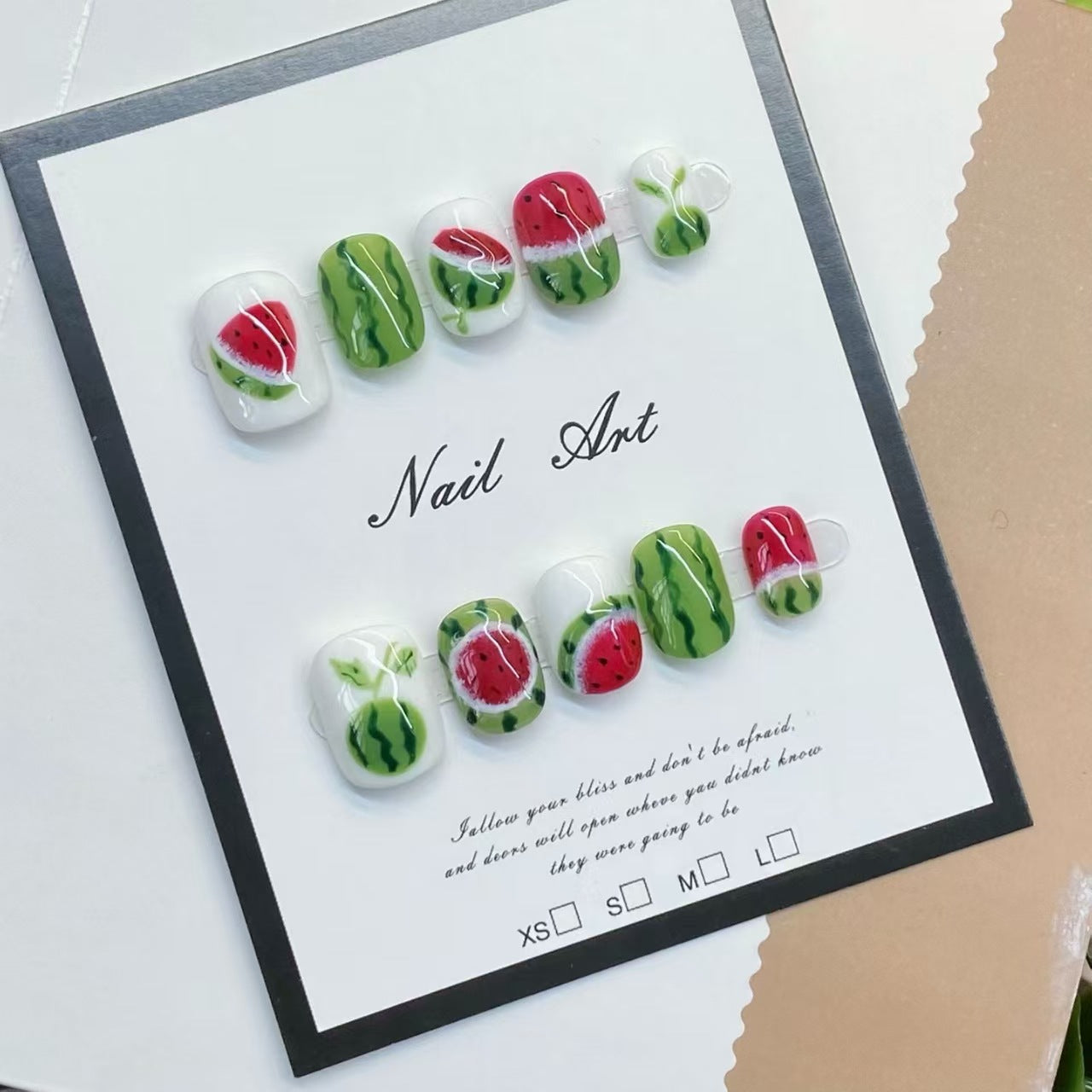 No.FP28 Watermelon Hand Made Fingernails 10pcs