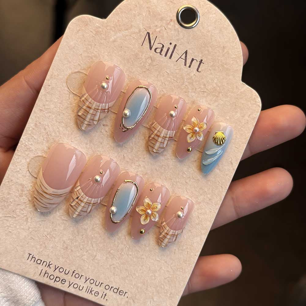 No.F593 Golden Seashell Fingernails Patch 24pcs/Set