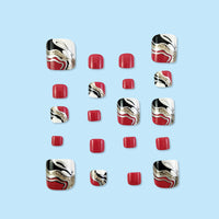 Red and Black Glitter Toe Nail Tips 24pcs/Set