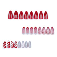 No.CM48 Christmas Red Candy Stripes Fingernails Patch 24pcs/Set