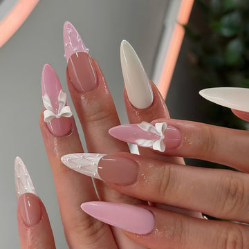 No.F444 Pearl Bow Fingernails Patch 24pcs/Set