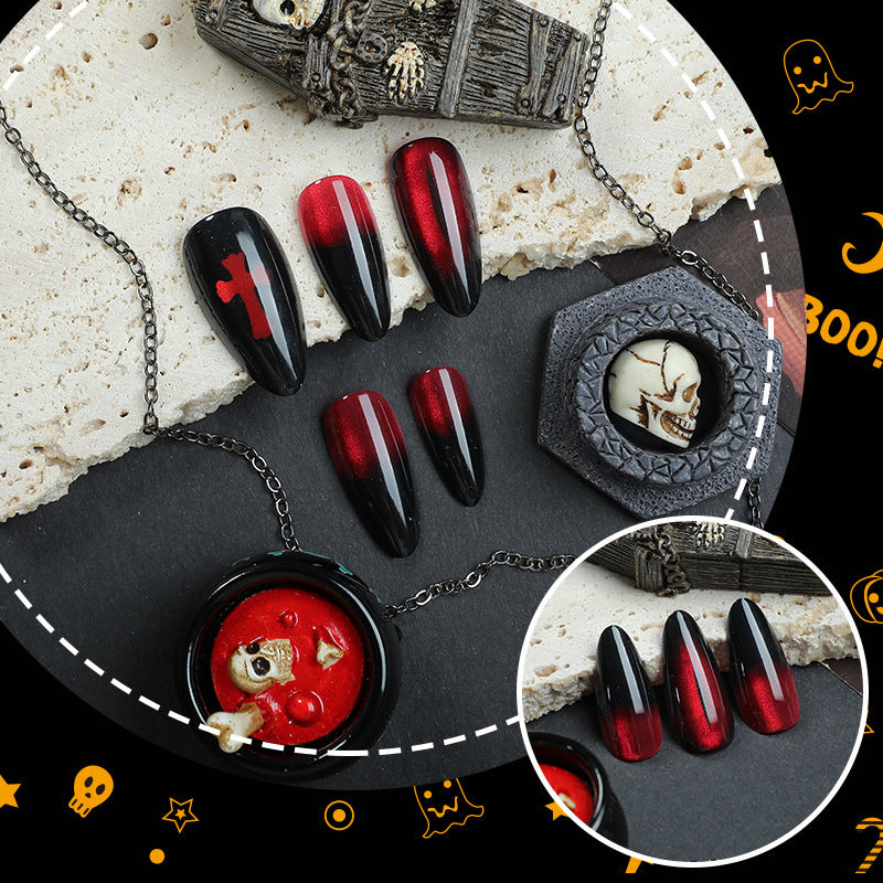 No.AW163 Halloween Red Cat's Eye Fingernails Patch 24pcs/Set