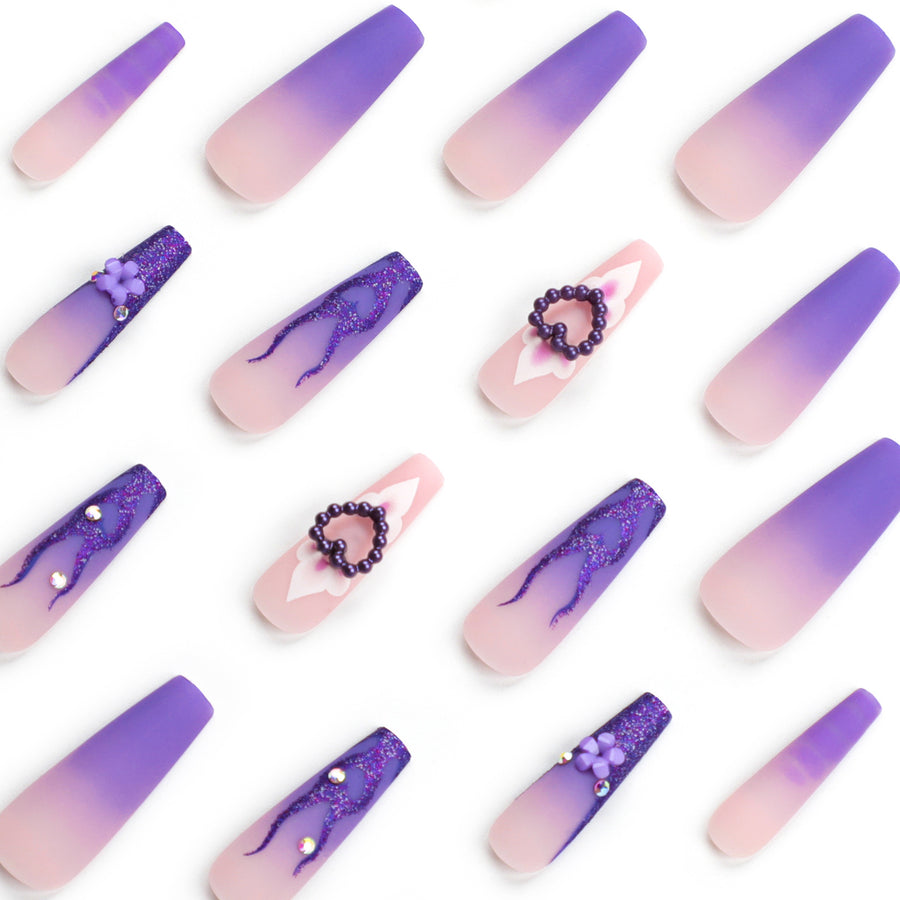 No.F177 Purple Long Fingernails Patch 24pcs/Set