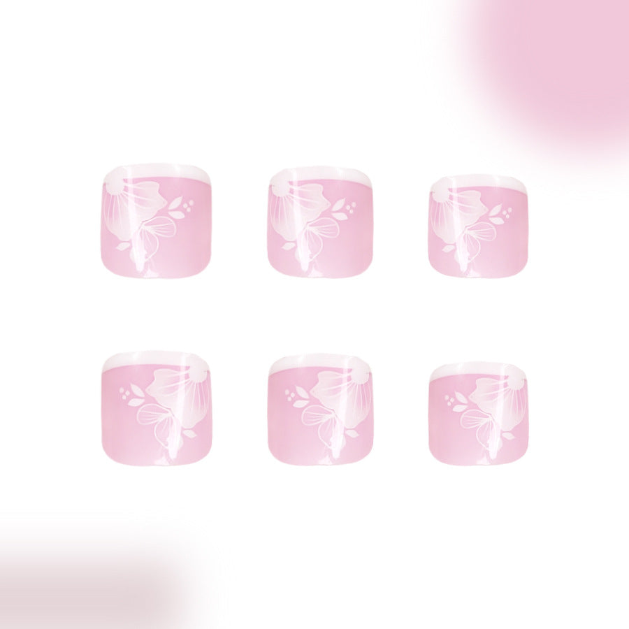 No.635 Pink Flower Toenails Patch 24pcs/Set