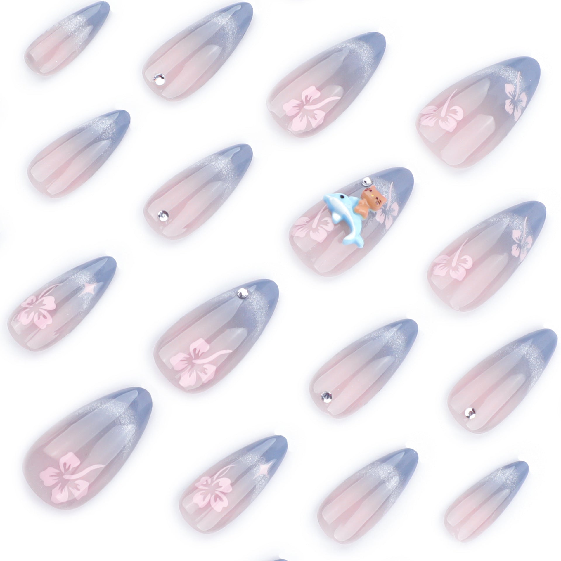 No.F348 Blue Cat's Eye Fingernails Patch 24pcs/Set