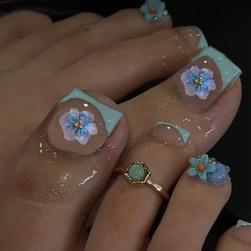 No.614 Blue Flower Toenails Patch 24pcs/Set
