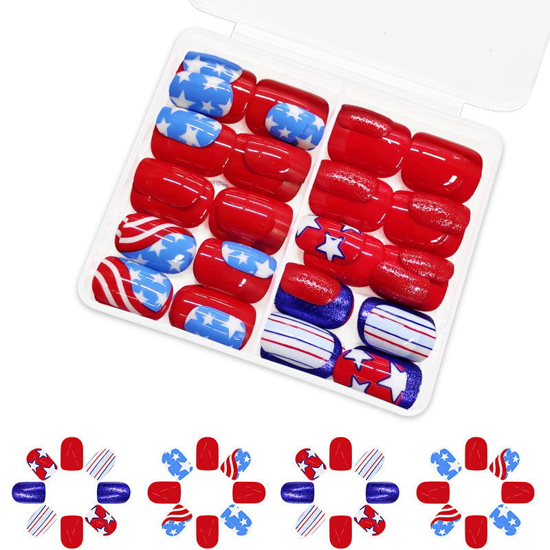 No.JNU27 Red&Blue Fingernails Patch 48pcs/Set