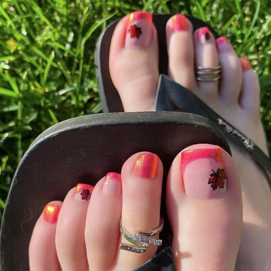 No.629 Glitter Maple Leaf Toenails Patch 24pcs/Set