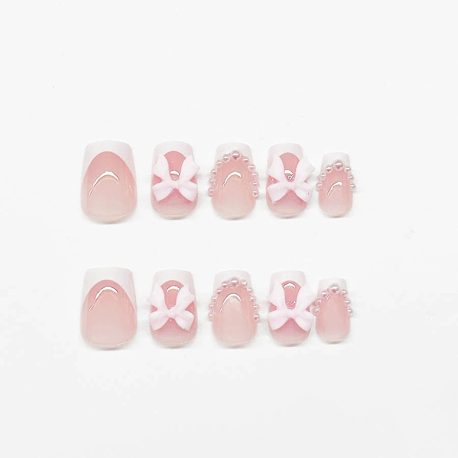 No.F270 Pink Bow Fingernails Patch 24pcs/Set