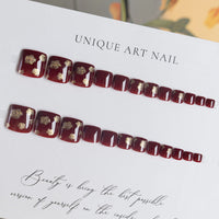 No.198 Sweet Wine Red Glitter Toenails Patch 24pcs/Set