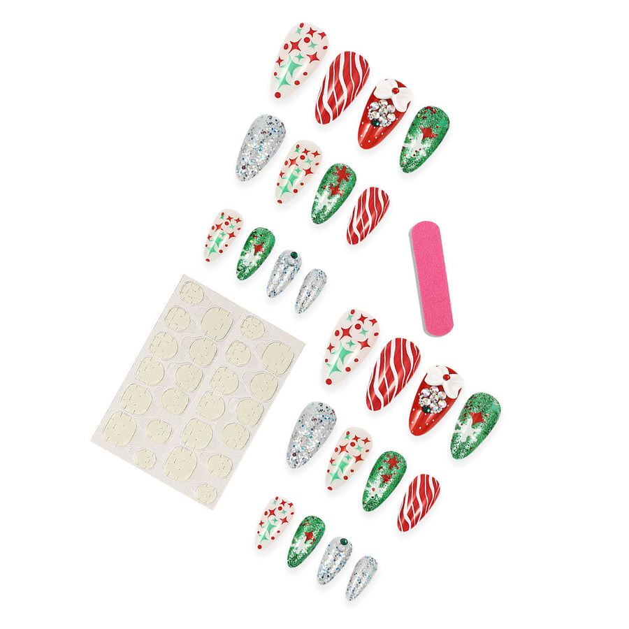 No.CM65 Christmas Pearl Diamond Fingernails Patch 24pcs/Set