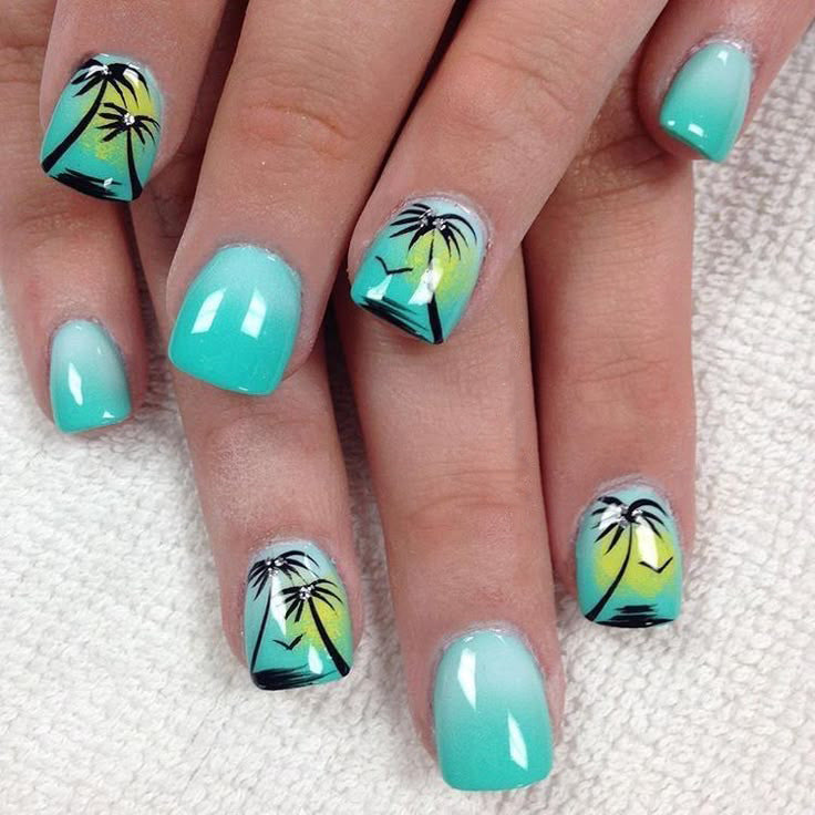 No.BH48 Coconut Trees Fingernails Patch 24pcs/Set