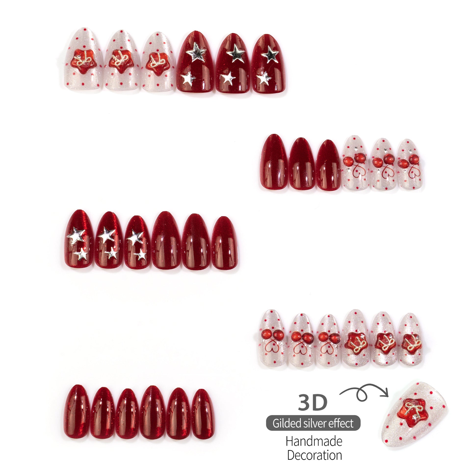 No.F852 Wine Red Cat's Eye Fingernails Patch 30pcs/Set