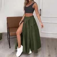 Adjustable Waistbelt Zipper High Slit Maxi A-line Skirt