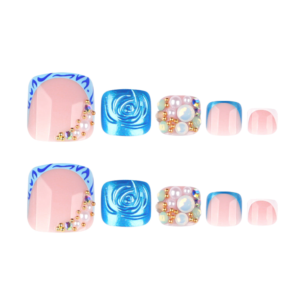 No.676 Pearls&Rhinestones Toenails Patch 24pcs/Set