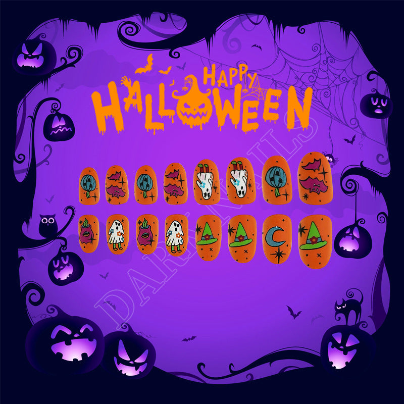 No.AW11 Halloween Orange Fingernails Patch 24pcs/Set