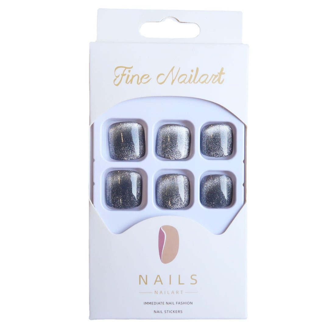 No.53 Dark Grey Glitter Toenail 24pcs/Set