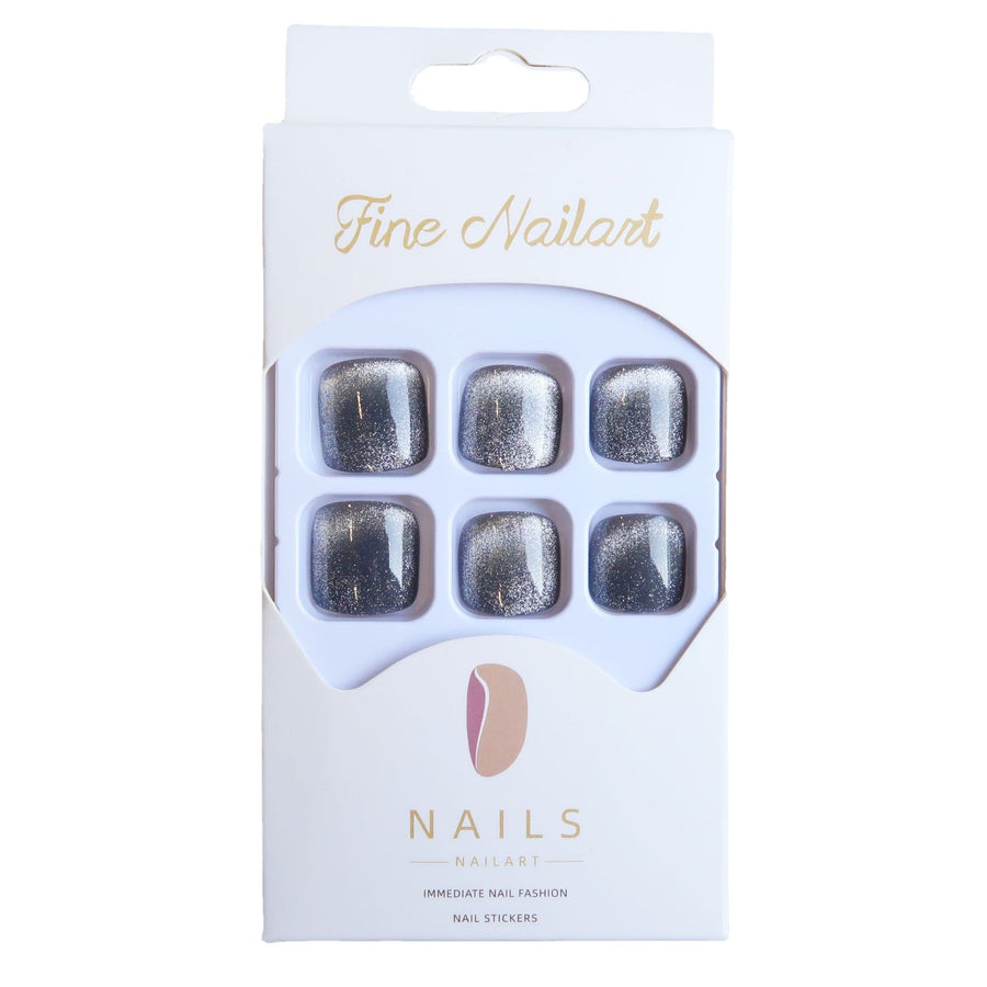 No.53 Dark Grey Glitter Toenail 24pcs/Set