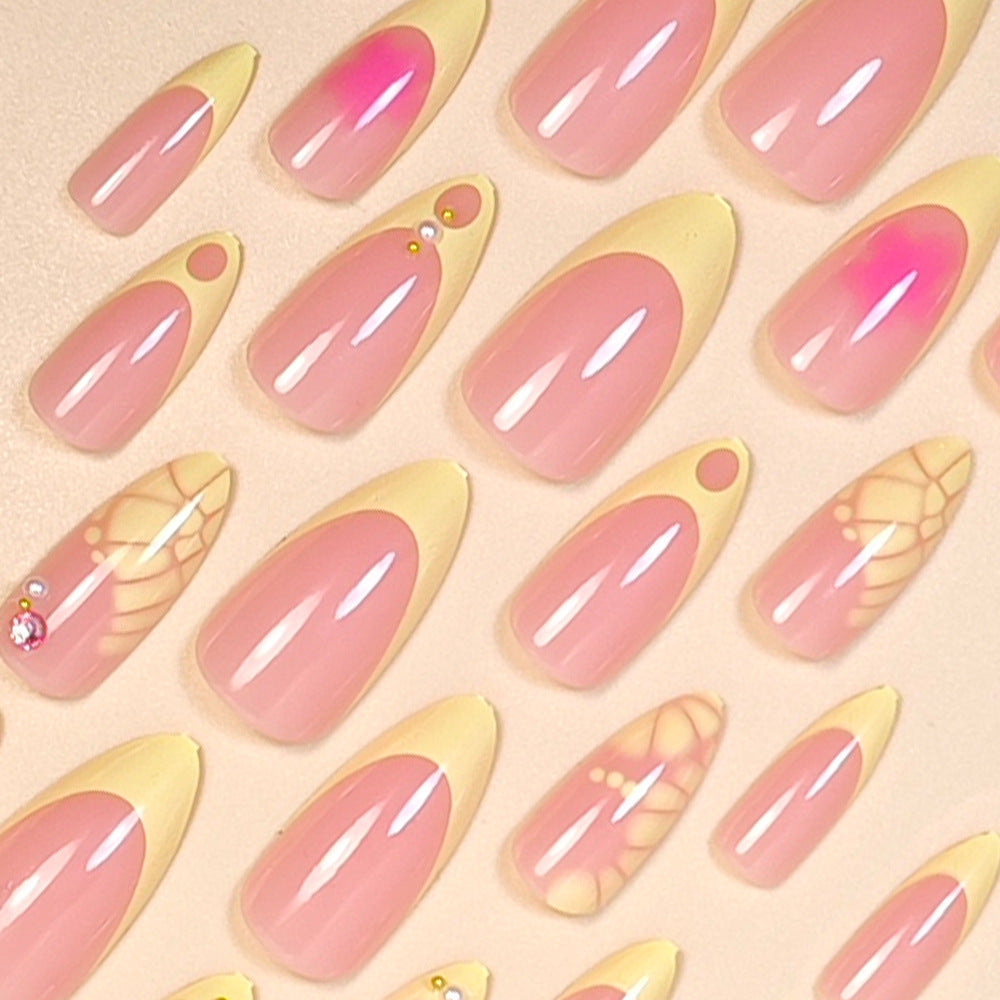 No.F784 Yellow Print  Fingernails Patch 24pcs/Set