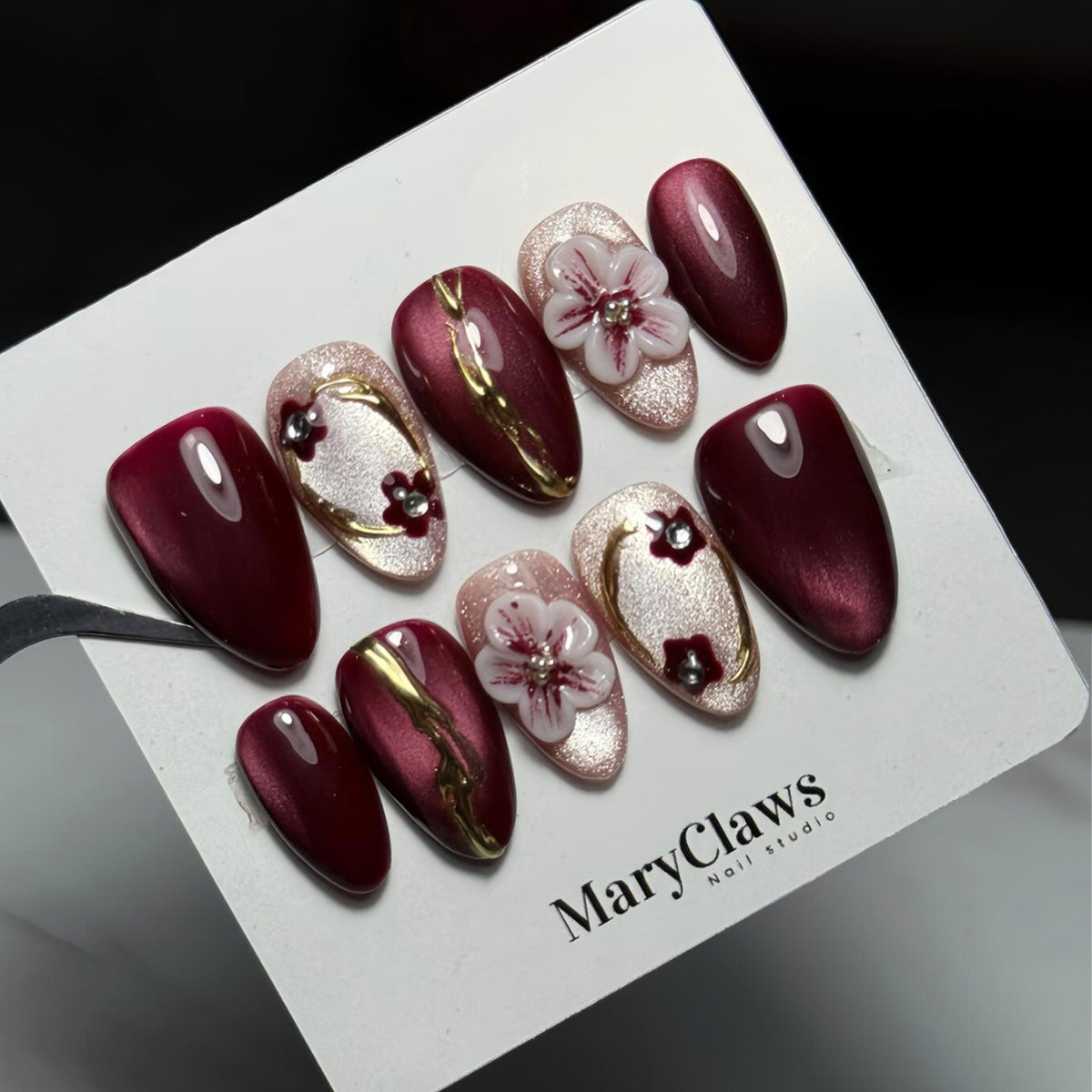 No.F845 Red Cat's Eye Fingernails Patch 24pcs/Set