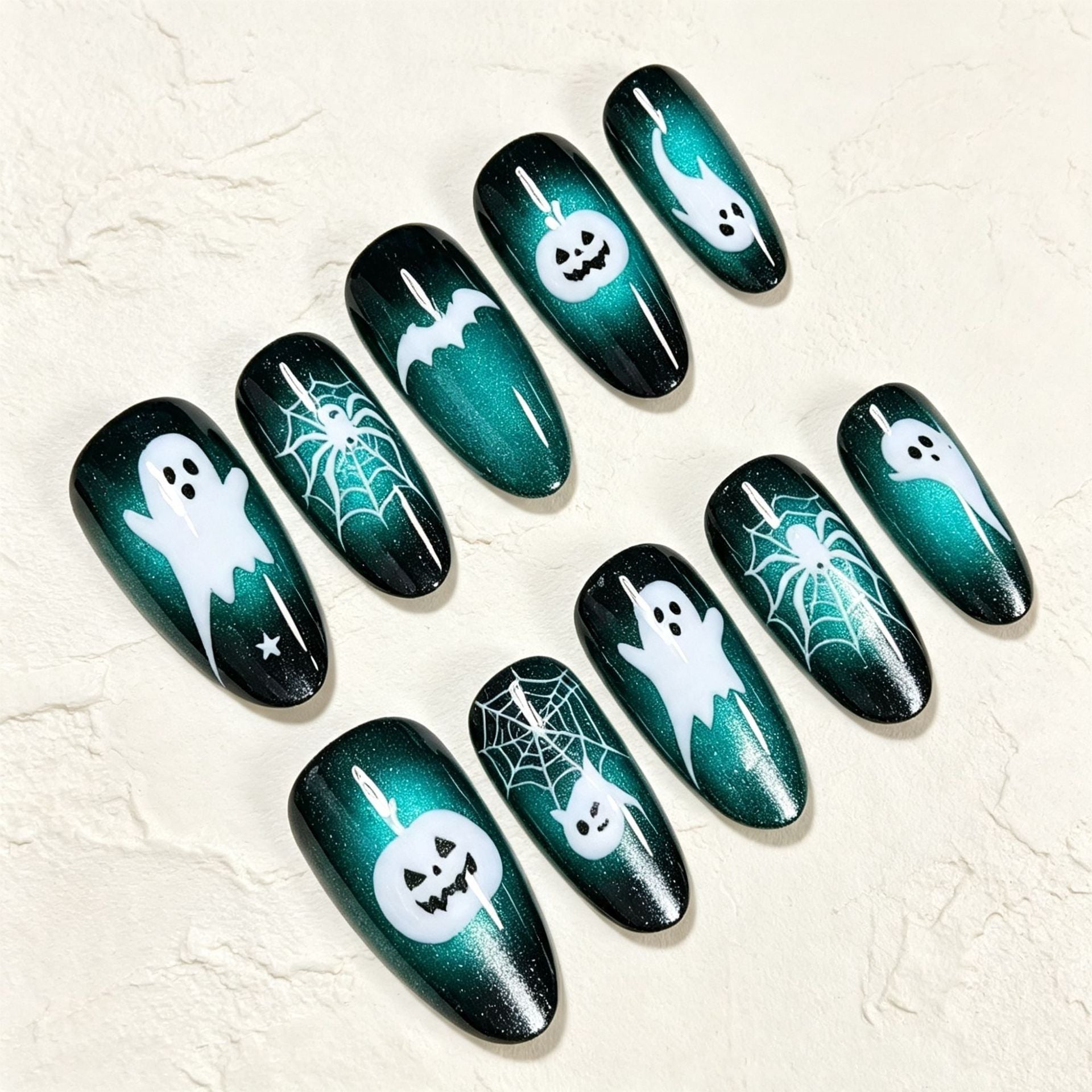 No.AW209 Ghost Spider Cat's Eye Halloween Fingernails Patch 24pcs/Set