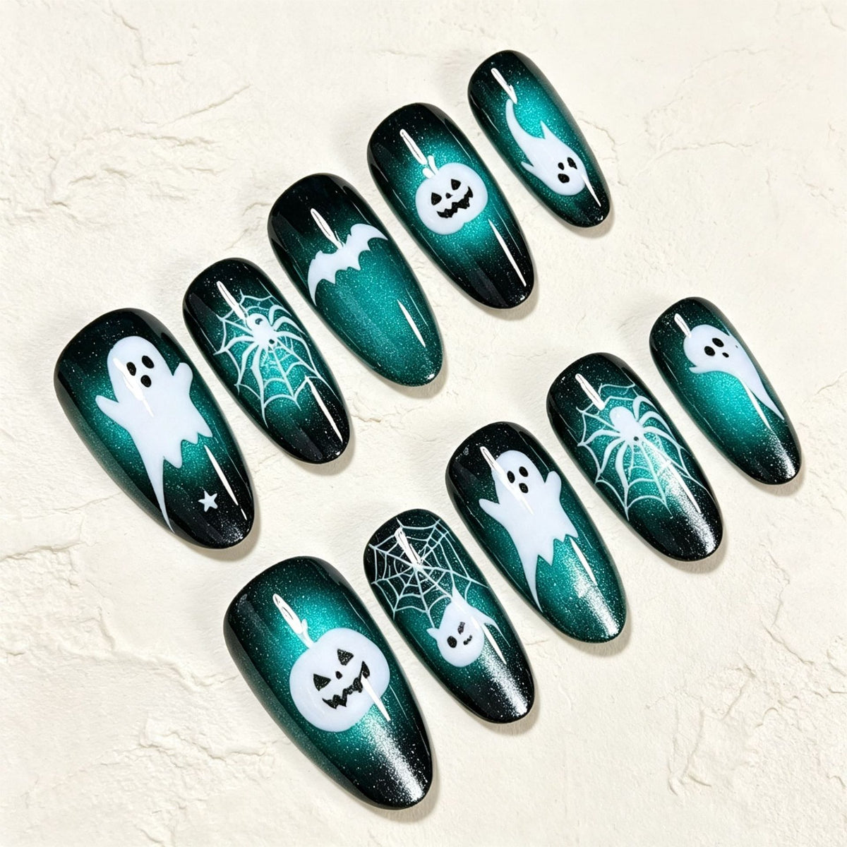 No.AW209 Ghost Spider Cat's Eye Halloween Fingernails Patch 24pcs/Set
