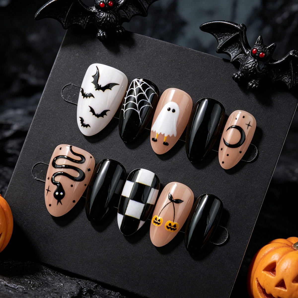 No.AW191 Halloween Painted Pumpkin Fingernails Patch 24pcs/Set