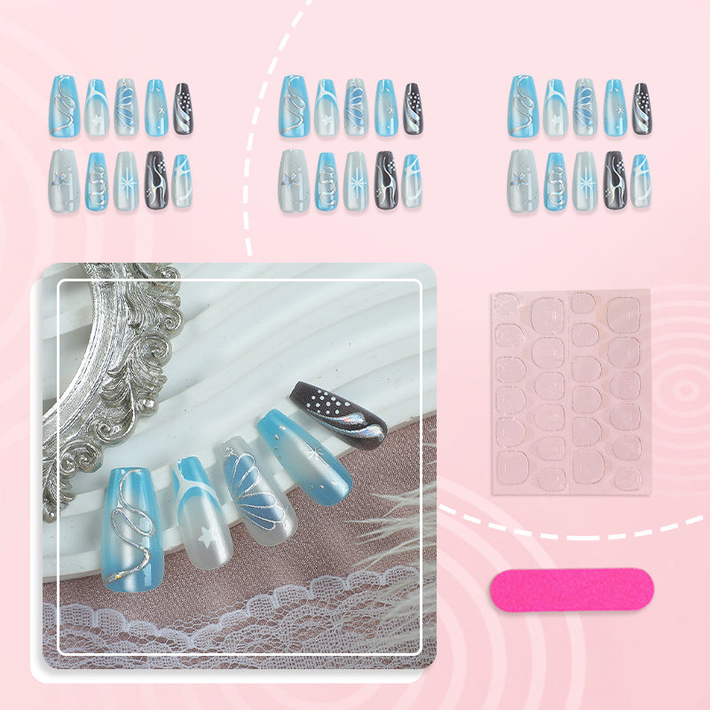 No.F823 Blue Long Fingernails Patch 30pcs/Set