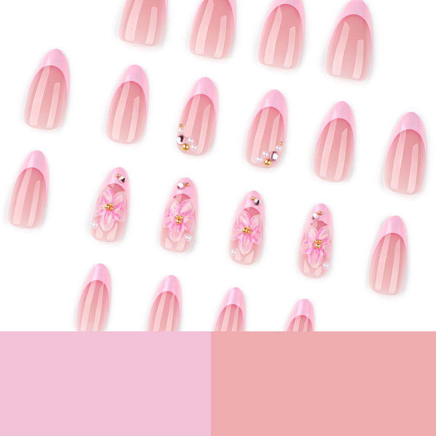 No.F434 3D Pink Flowers Fingernails Patch 24pcs/Set