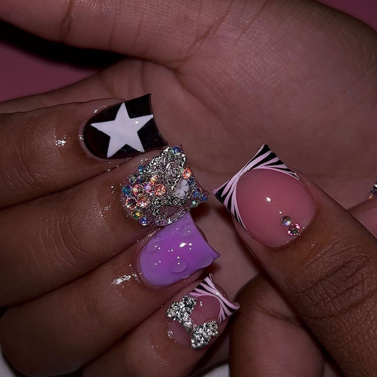 No.F628 Striped Star Fingernails Patch 24pcs/Set