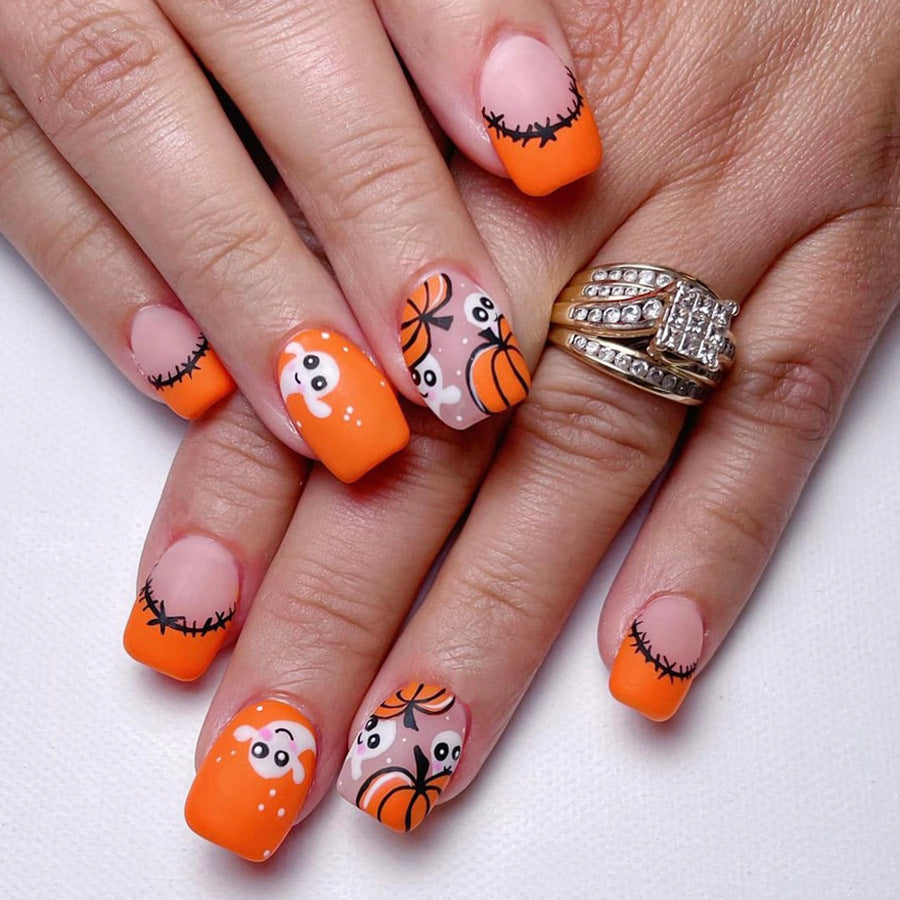 No.AW28 Halloween Cute Pumpkin Ghost Fingernails Patch 24pcs/Set