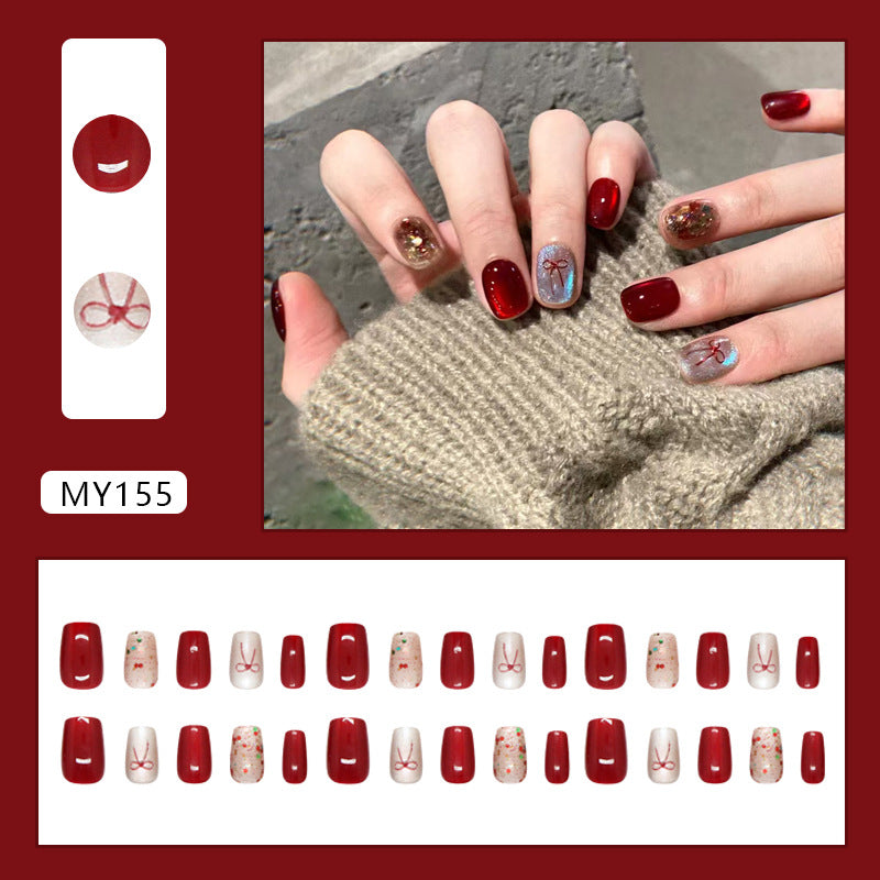 No.VN36 Red Bow Fingernails Patch 24pcs/Set