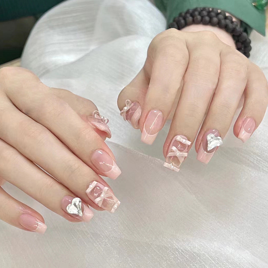 No.VN8 Pink Diamond Fingernails Patch 24pcs/Set