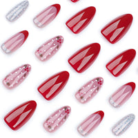 No.CM48 Christmas Red Candy Stripes Fingernails Patch 24pcs/Set